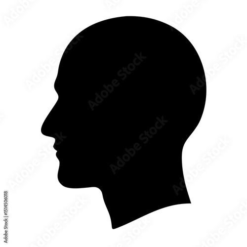 Man's Head Profile Silhouette: Black Icon for Anonymity, Thinking, or Generic Person.