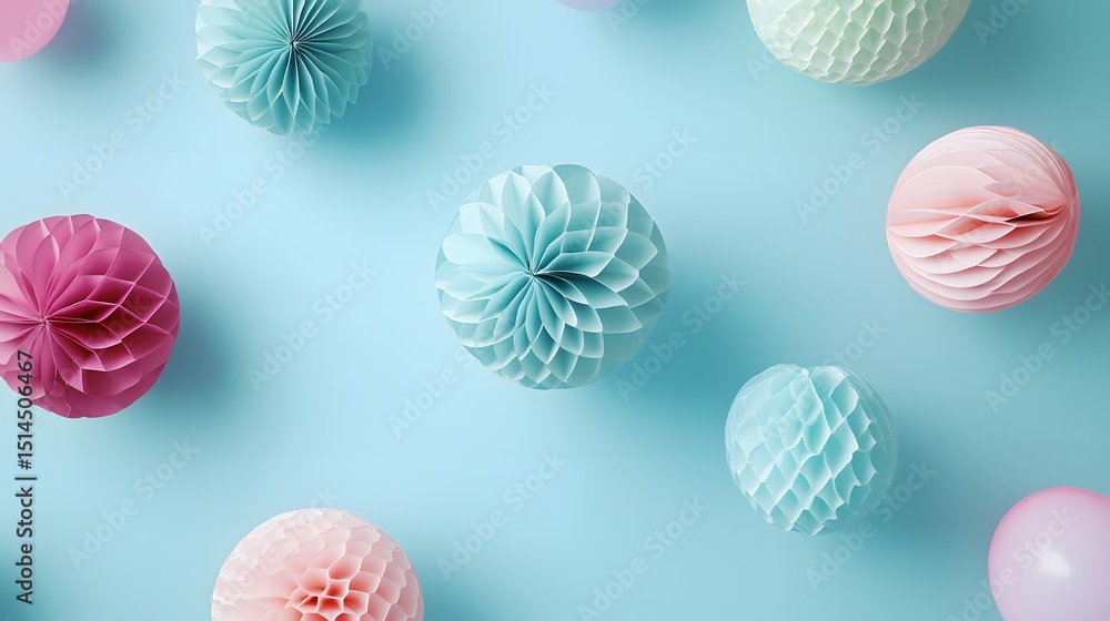 Fototapeta premium Pastel Paper Honeycomb Balls Festive Background