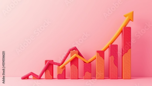 Free Download Colorful Graph Representing Growth and Success in Business Analytics Against a Pink Background - GFXLoad