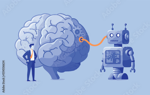 AI Integration A Flat Illustration Depicting the Symbiotic Relationship Between Human Intelligence and Artificial Intelligence in Modern Business