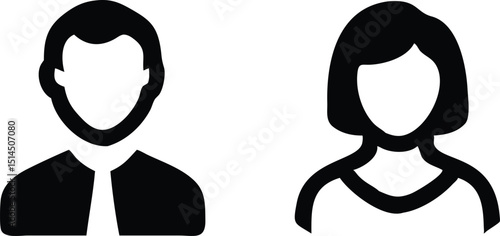 Simple black user profile avatar designs for social media applications and platforms