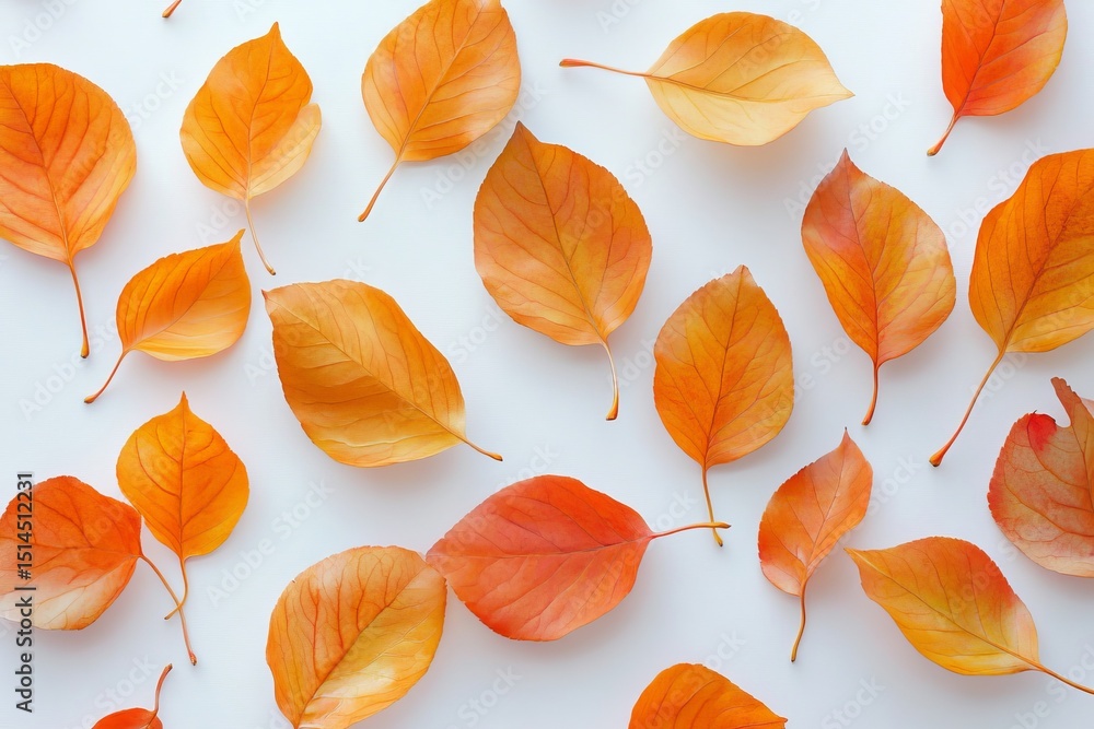 Obraz premium Colorful autumn leaves scattered on white background in flat lay seasonal composition
