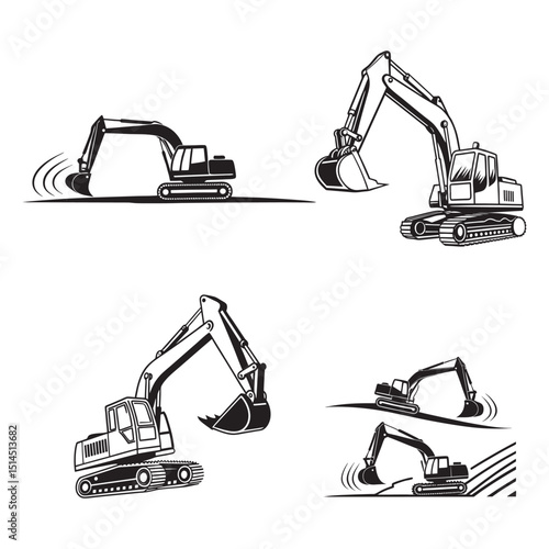 Yellow industrial heavy equipment excavator and shovel vector isolated on white