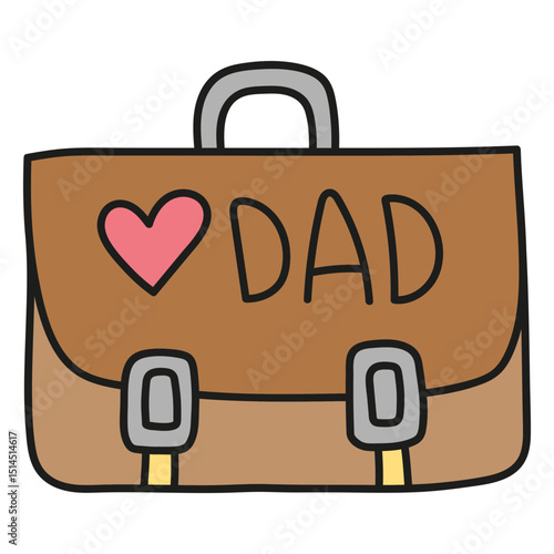 Fathers Day Bear concept. Brown briefcase with heart and "DAD" written on it. in color line style