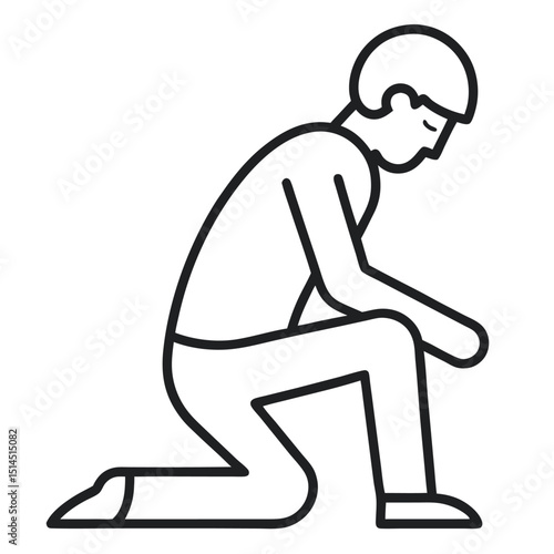 Kneeling Person Outline Icon - Submission, Prayer, or Contemplation Symbol isolated on white background

