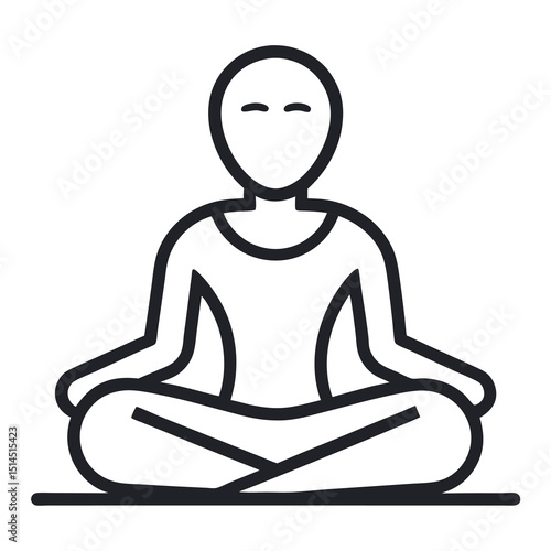 Meditating Person in Lotus Pose Outline Icon - Yoga, Mindfulness, and Zen Symbol isolated on white background
