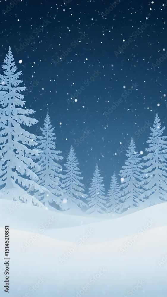 Enchanted Winter Forest: A serene winter scene depicts snow-covered pine trees under a starry night sky, creating a magical and tranquil atmosphere. Enchanted Winter Forest: A serene winter scene depicts snow-covered pine trees under a starry night sky, creating a magical and tranquil atmosphere.