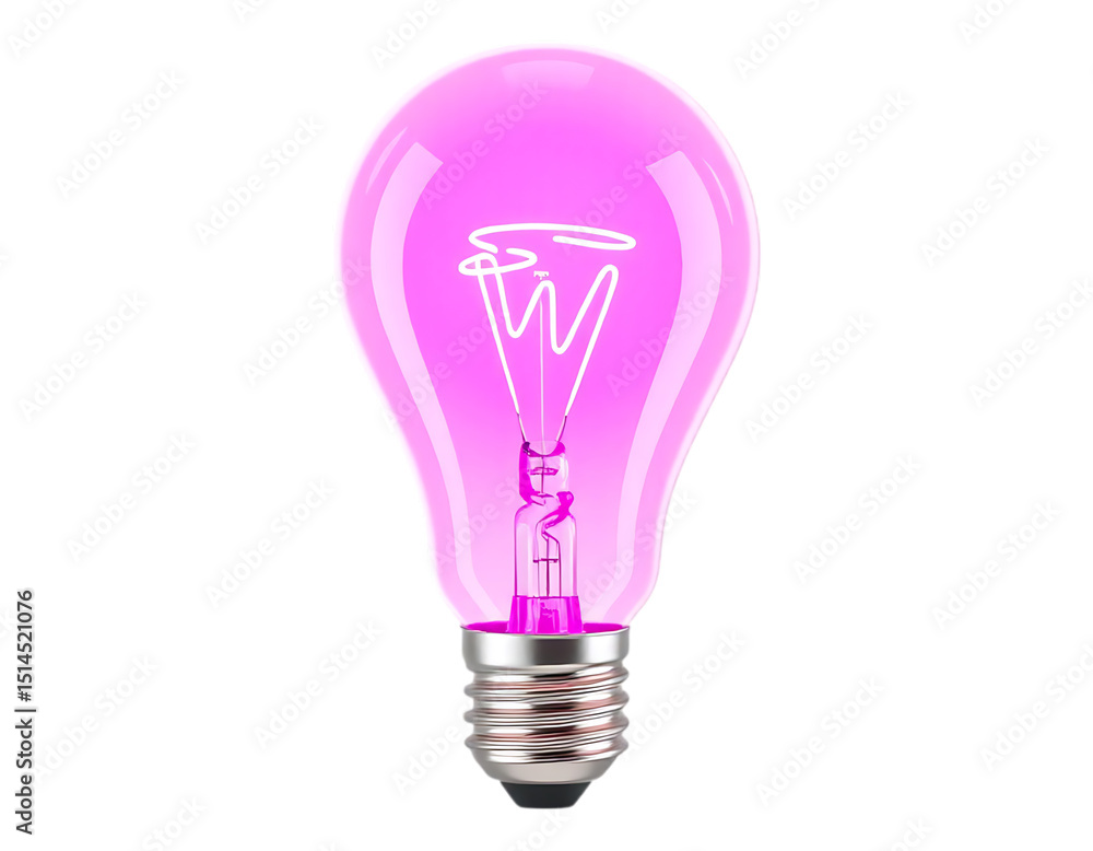 Fototapeta premium Pink Light Bulb Glowing on Transparent Background