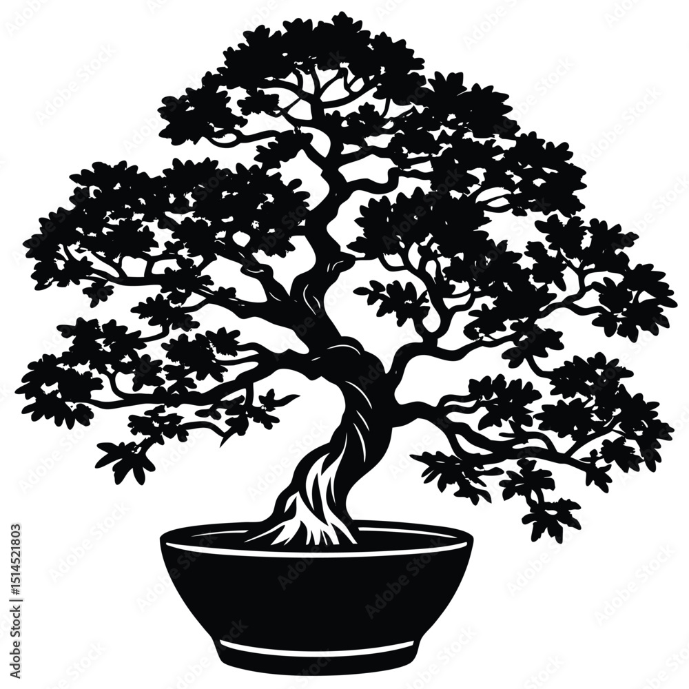 Obraz premium Black bonsai tree vector graphic design illustration isolated on white background art drawing style