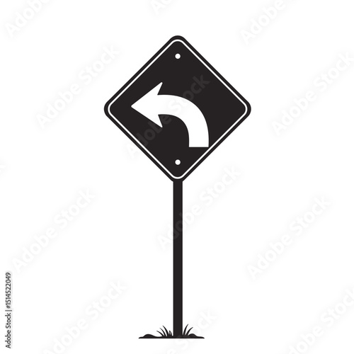 Sharp curve ahead warning sign. Road safety sign indicates left turn ahead. This curve sign is perfect for road safety campaigns, driving lessons, and highway signage