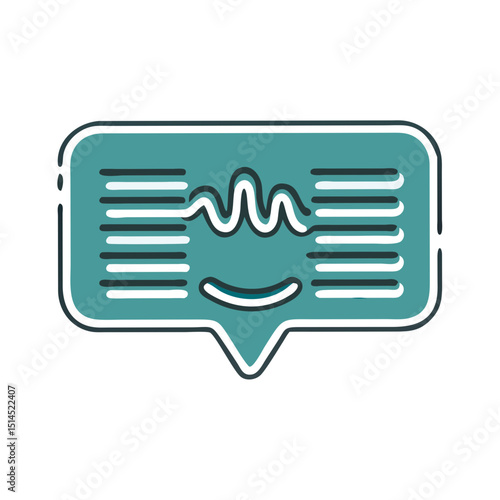 Icon of a speech bubble with waveform and smile, modern visual for AI voice assistants, inclusive communication, speech-to-text apps, mental wellness tech, and digital accessibility tools

