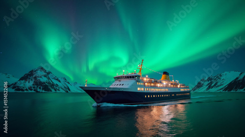 Cruise Ship Under the Mesmerizing Aurora Borealis in the Arctic Waters