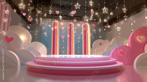 可愛らしいファンタジーなステージの背景、ベクターイラスト
