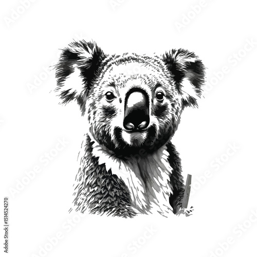 Adorable Koala Bear Drawing Detailed Black and White Sketch