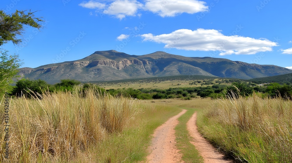 Fototapeta premium Scenic Dirt Road Leading to Majestic Mountains