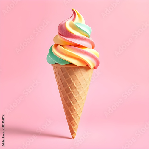 advertising poster products, Triple-scoop rainbow ice cream cone.