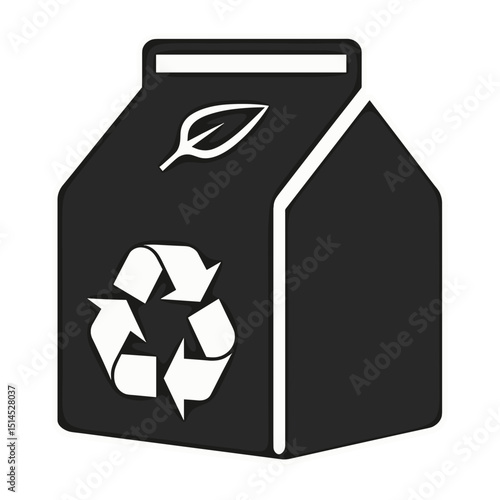 Eco-friendly milk carton with recycling symbol and leaf design  