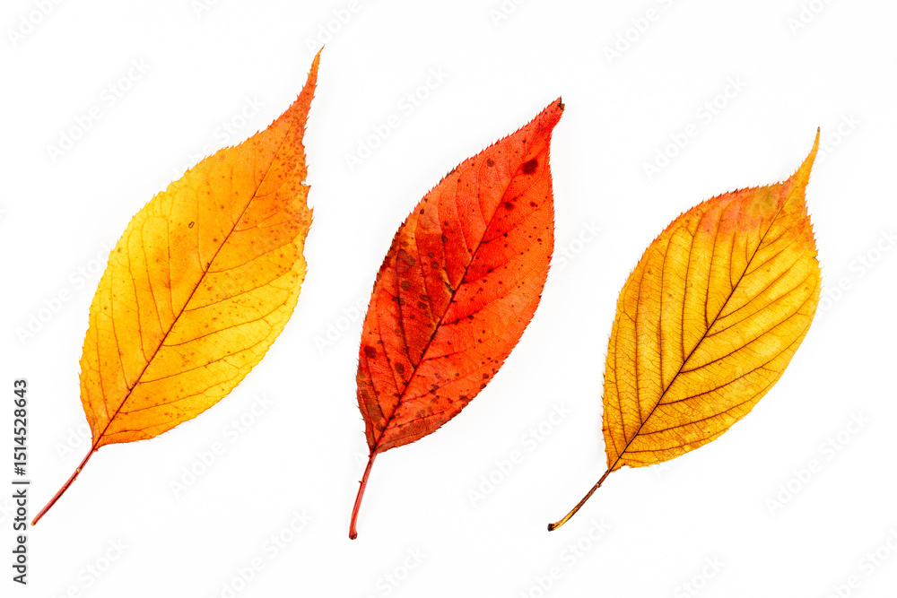 Fototapeta premium Autumn leaves of cherry blossoms macro photography.