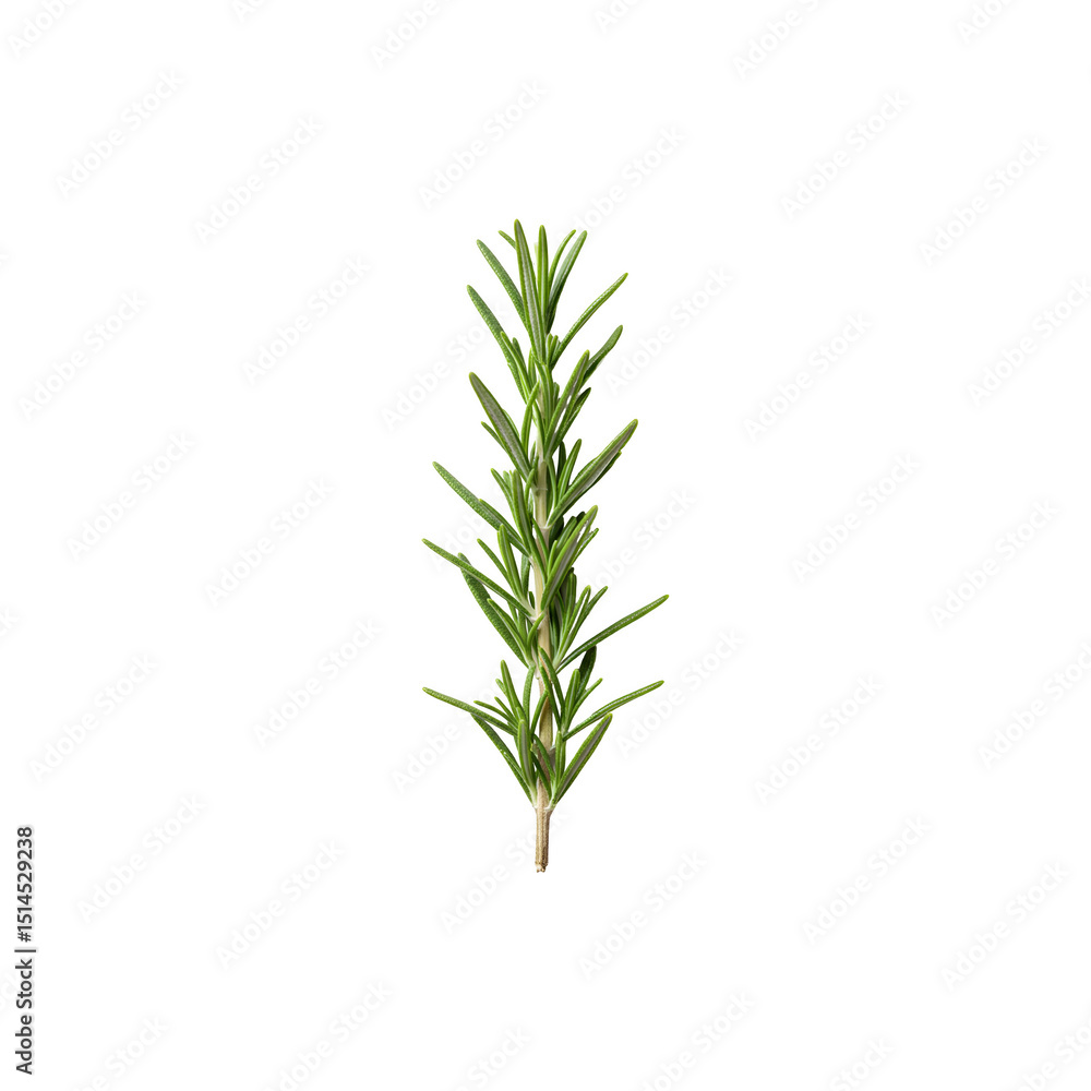 Fototapeta premium Fresh rosemary sprig standing vertically on white background