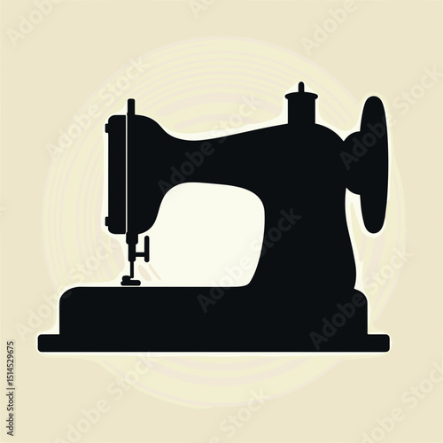 Vintage sewing machine silhouette on beige background  