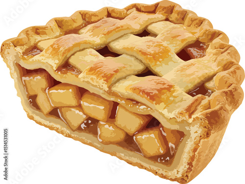 A single slice of Golden-brown apple pie slice with flaky lattice crust