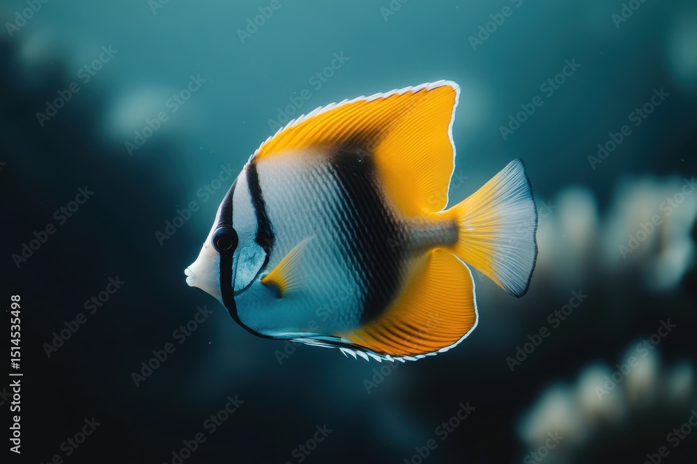 Naklejka premium Ornamental fish swimming gracefully in vibrant marine habitat, Beautiful ornamental marine fish swimming vigorously, with Alpha, used in the fish tank composition