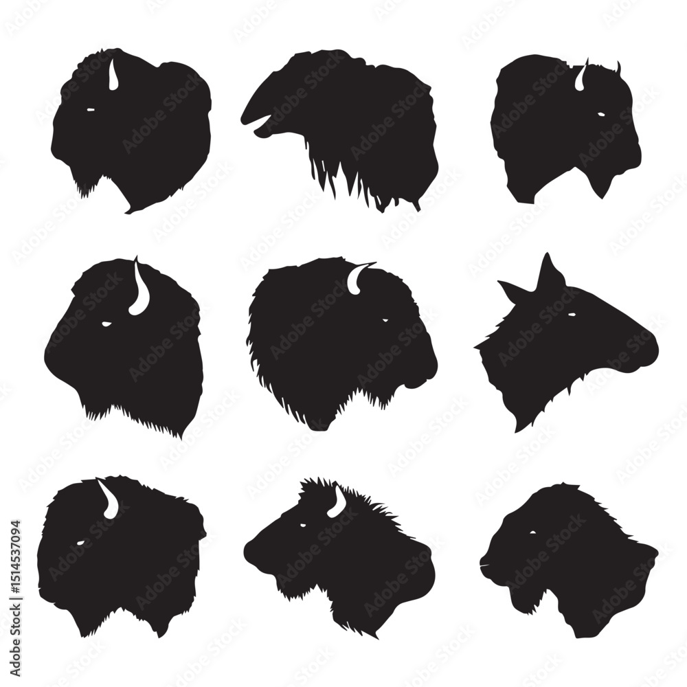 Fototapeta premium buffalo head silhouette set
