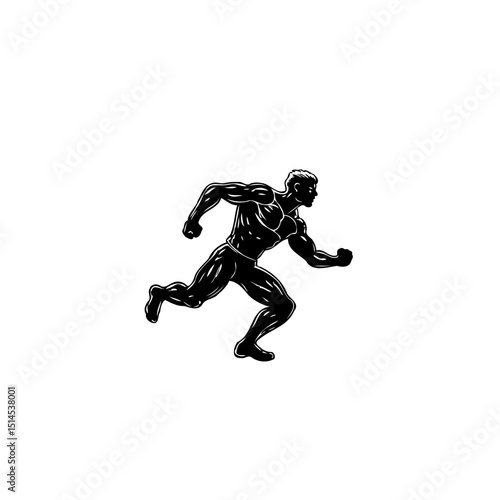 Dynamic silhouette of a muscular runner conveys speed, power and determination