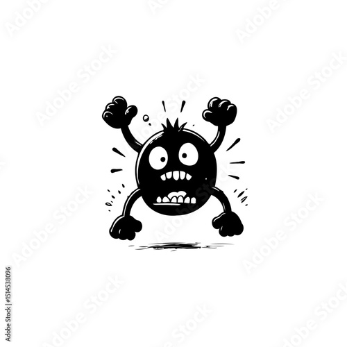 Cartoonish spooky monster with round body expresses fear and helplessness