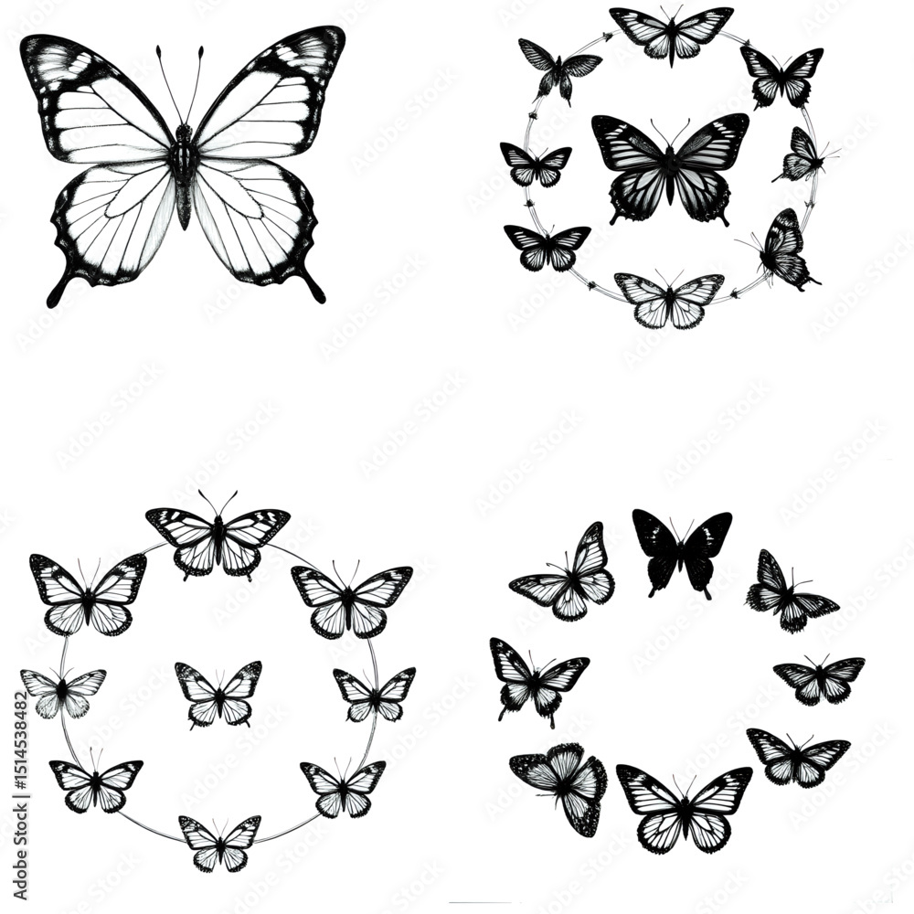 Fototapeta premium Stylized butterfly life cycle chart, flat vector design, isolated.