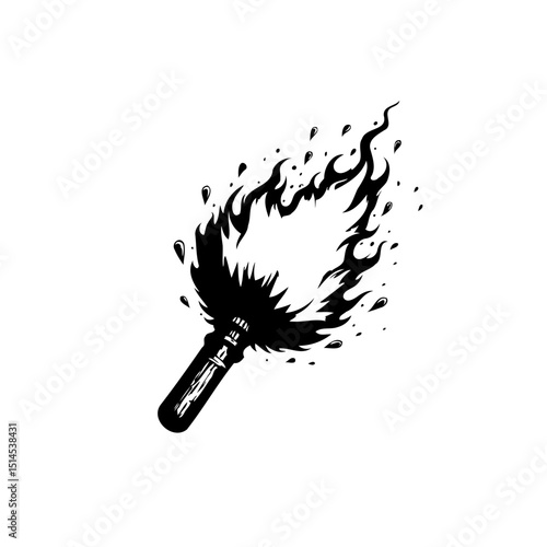 Burning Torch: A Vector Illustration of a Flame with Dramatic Black and White Contrast