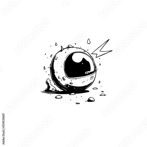 Stylized black and white illustration of a futuristic eye with lightning bolt
