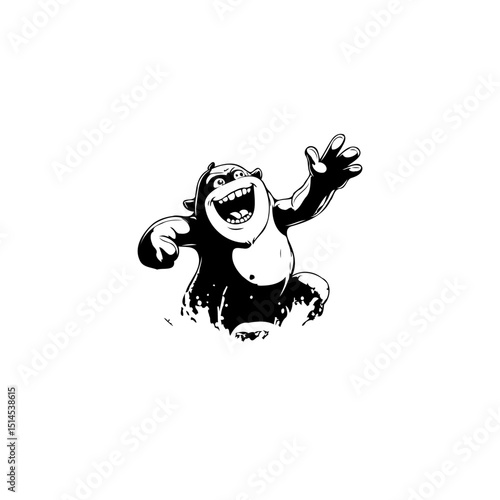 Cartoon Gorilla Character Illustration with Black and White Coloring Book Style