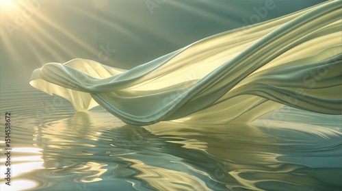 Graceful Fabric Flows Like Liquid Silk Above a Serene Water Surface
