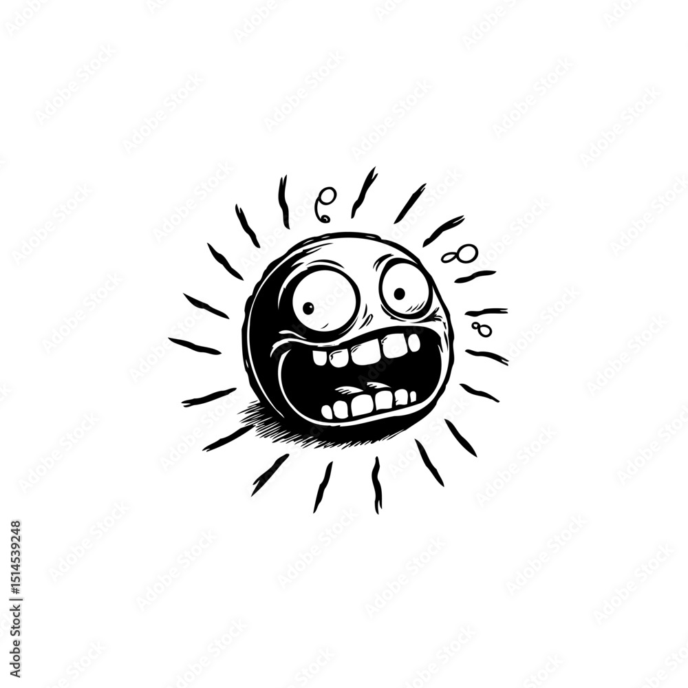 Fototapeta premium Expressive black and white drawing of a cartoon face conveying strong emotions
