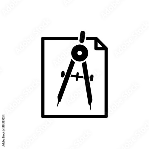 Drawing compass placed on paper with geometric sketch lines