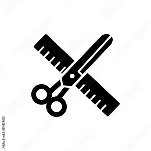 Scissors and ruler crossed in X shape on white background for office tools