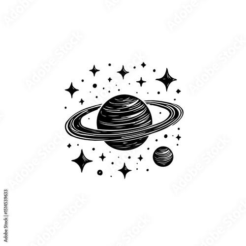 Saturn illustration with stars, a celestial artwork for cosmic concepts and decor