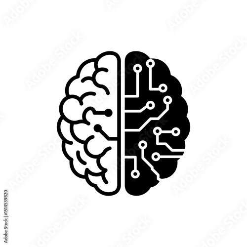 Brain Half Human Half Circuit AI Technology Concept Icon