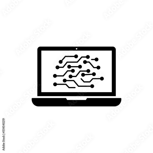 Laptop showing circuit path representing electronic connections and technology