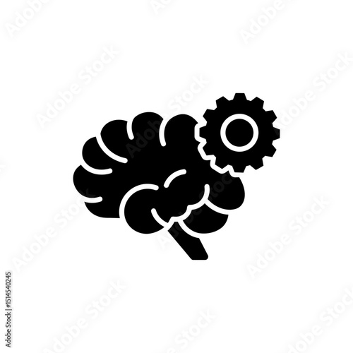 Gear orbiting brain symbolizing intelligence and mechanical process