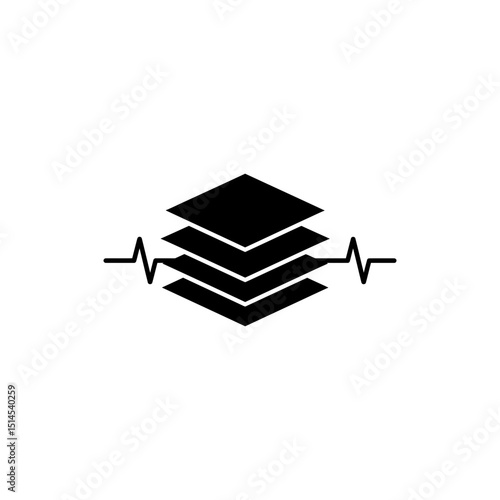 Layers with pulse line symbolizing data flow and electronic signals