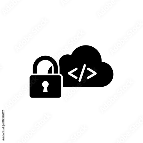Lock with cloud and code on white background for cloud security