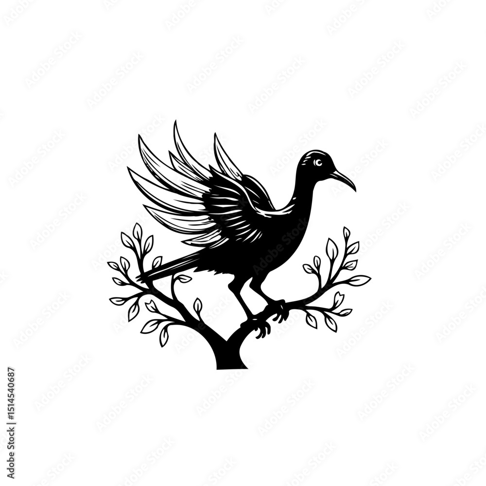 Fototapeta premium Elegant silhouette of a bird perched gracefully on a stylized tree branch design