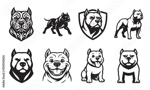 American Bully dog icon set vector illustration