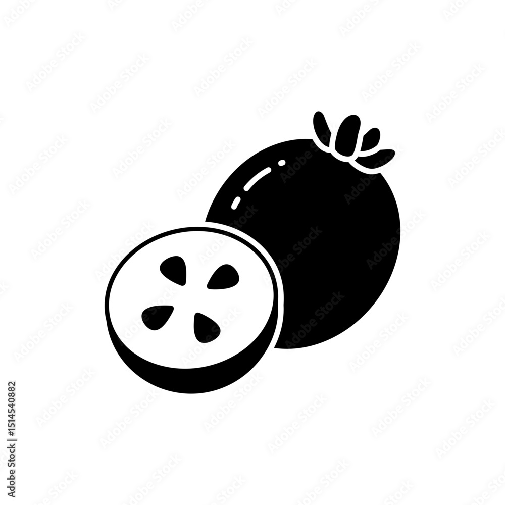 Obraz premium Halved Feijoa Fruit Showing Seeded Interior on White Background