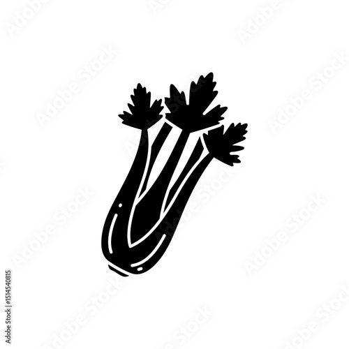 Fresh celery stalk with green leaves isolated on white background