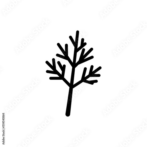 Upright fresh dill sprig isolated on white background with natural detail