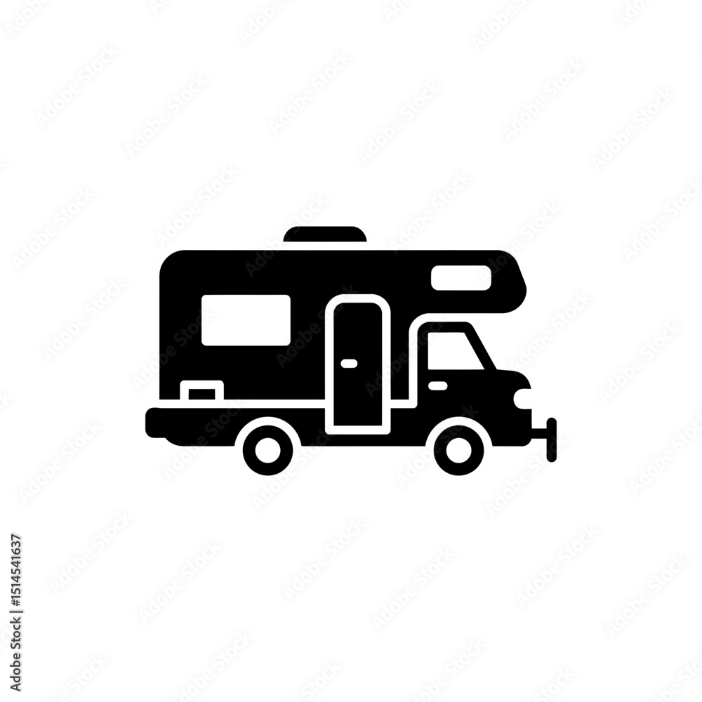 Camper with extended side canopy on white background for camping concept Camper with extended side canopy on white background for camping concept