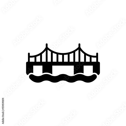 Bridge over water with supports connecting two land areas